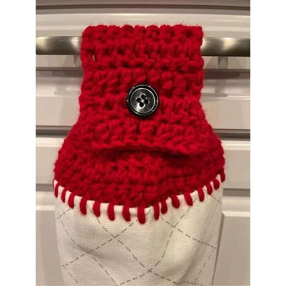 Crochet Top Kitchen Towel- My Dog is my Valentine  1 with white button-1 with bl - Picture 2 of 3